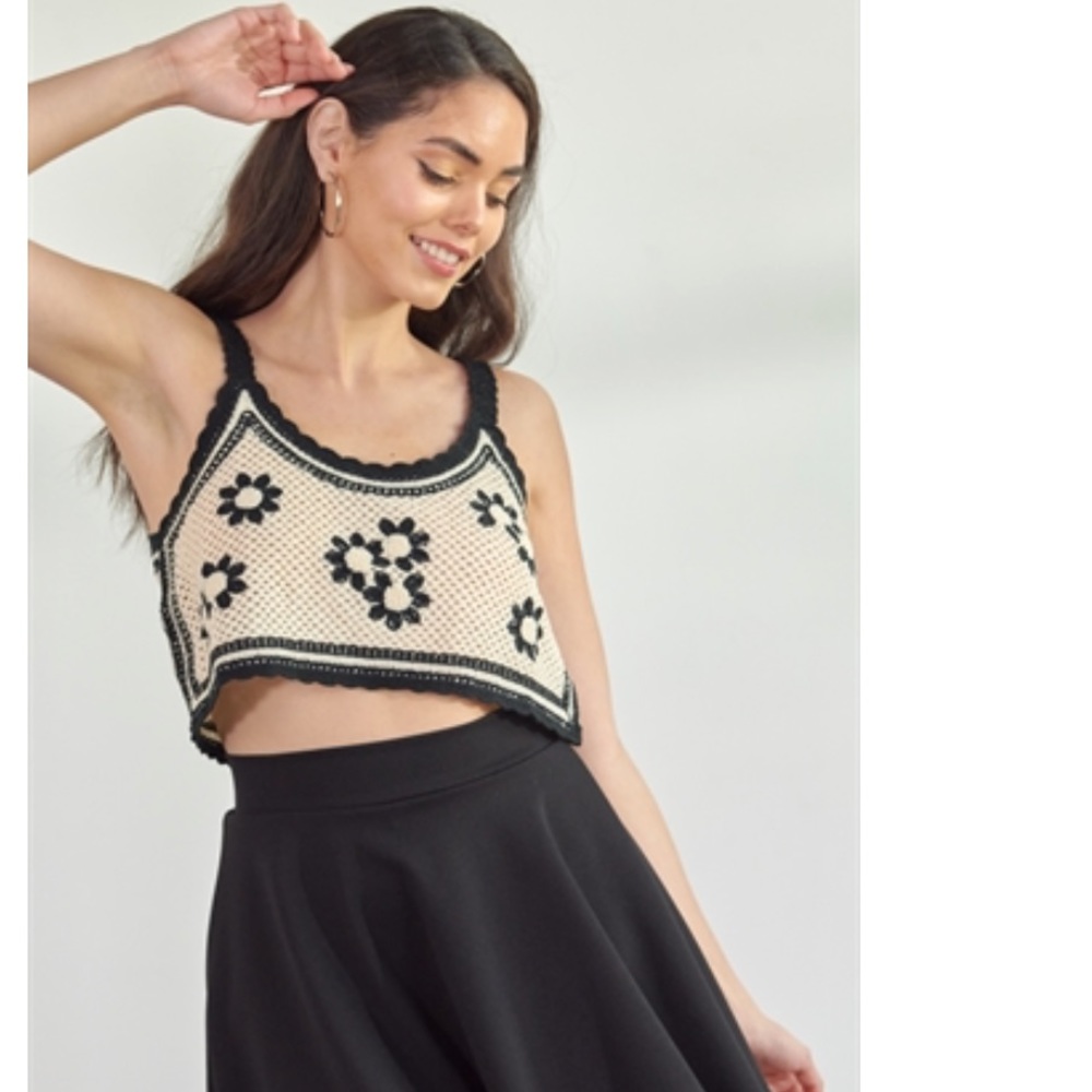 Papaya Floral Crochet Crop Top